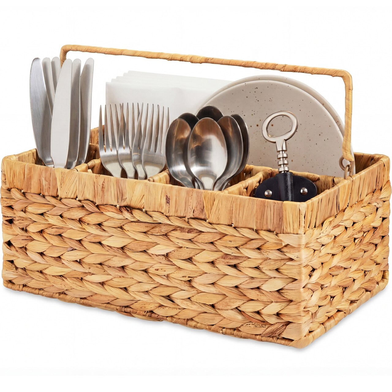 Best Choice Products Utensil Caddy w/Handle - 5 Compartments, Woven Wicker Utensil Silverware Flatware Organizer